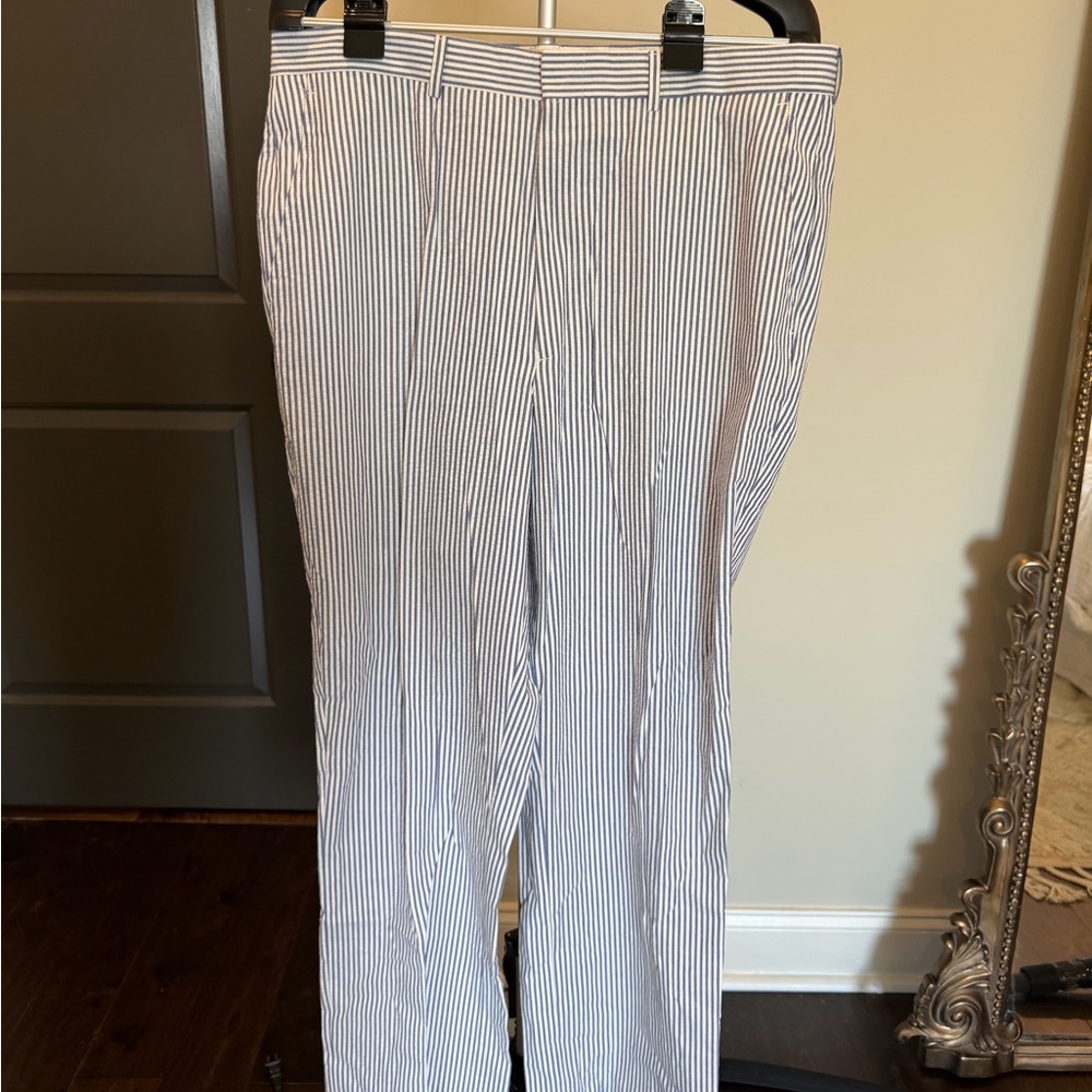 Men’s Berle Blue White Seersucker Pants Size 36 Classic Preppy Summer Trousers